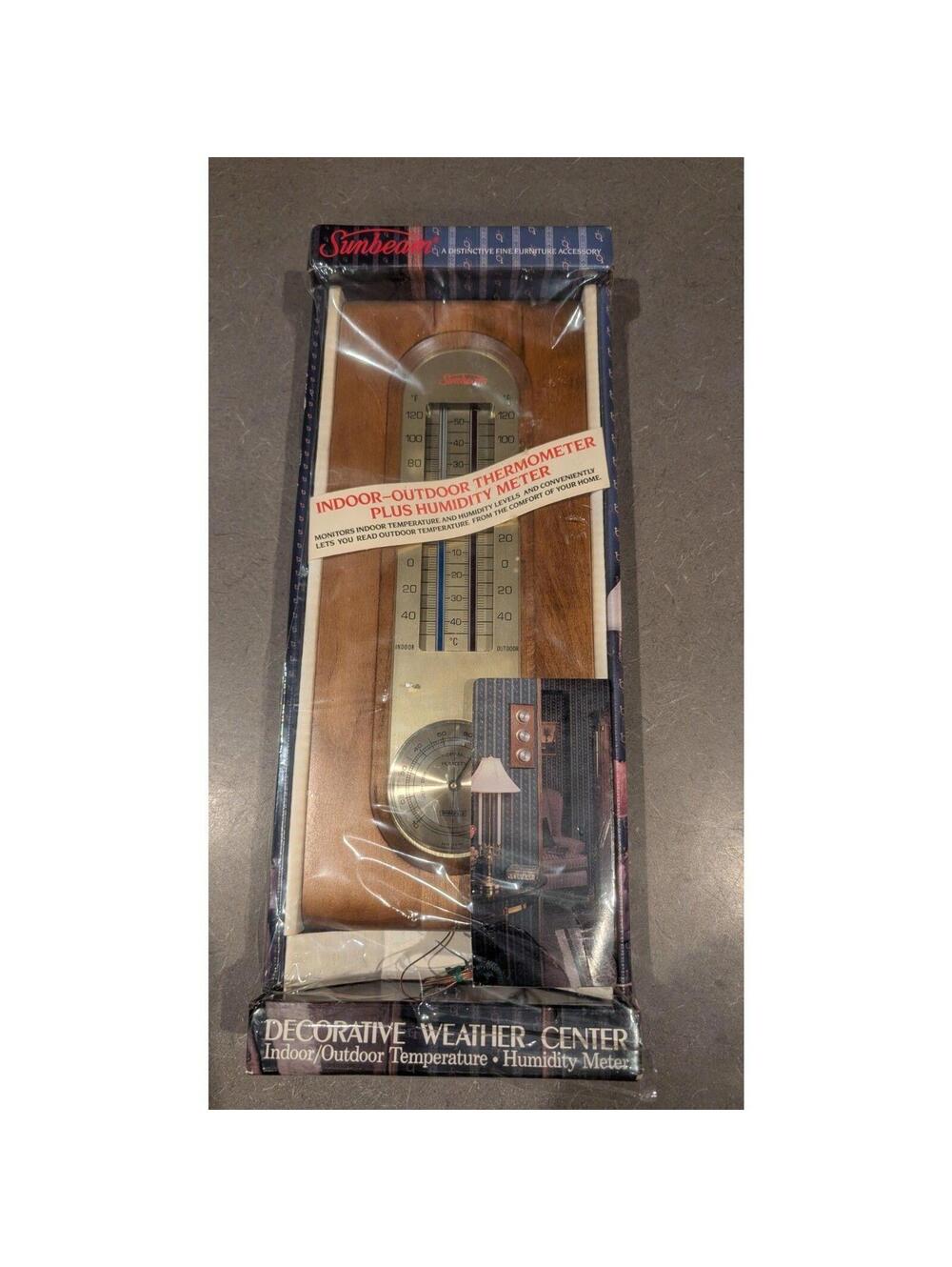 Vintage Sunbeam Decorative Weather Center Wood Thermometer Humidity Meter